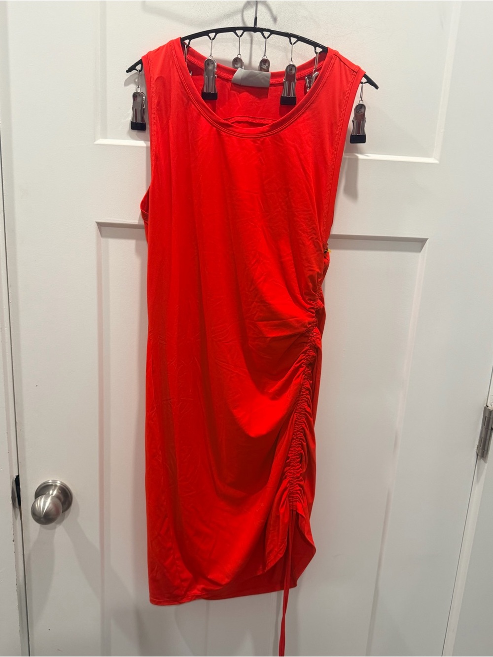 Athleta Red Orange Sleeveless Ruched Side Drawstring Dress S